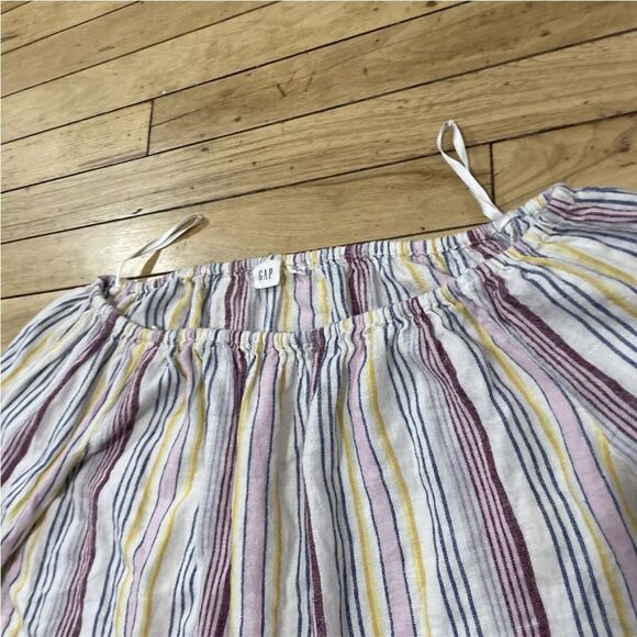 GAP Linen OTS Over The Shoulder Multi Stripe Womens S Retro 90s Coastal Casual S - Picture 12 of 12